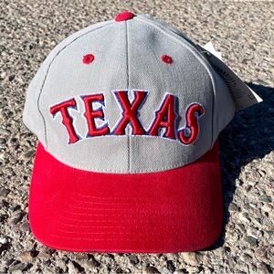 NWT Vtg Texas Rangers Annco Hat Grey Red Brim Spellout Two Tone Slide Buckle